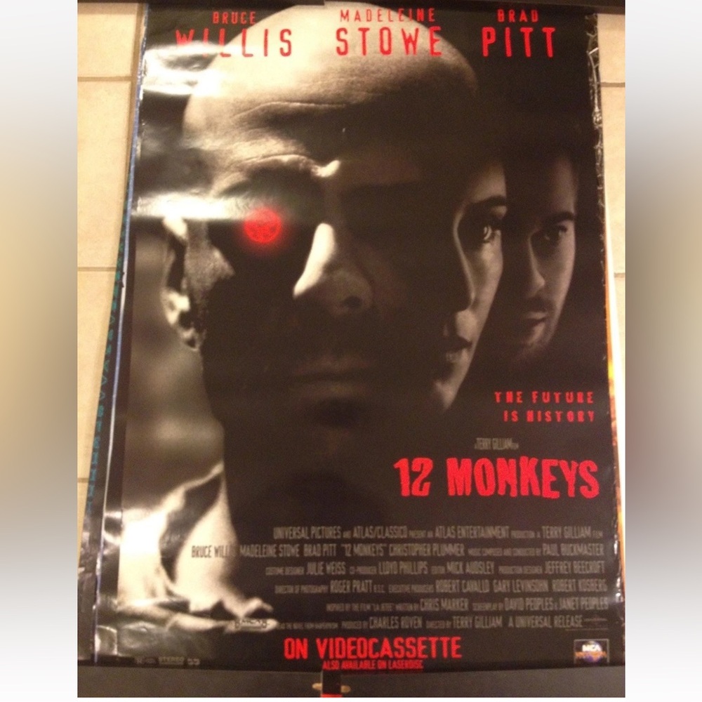 12 Monkeys Movie Poster. Bruce Willis Brad Pitt Madeline Stowe.